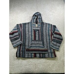 Baja Joe Hoodie Pullover Mens Medium Striped Mexican Drug‎ Rug Kangaroo Pocket